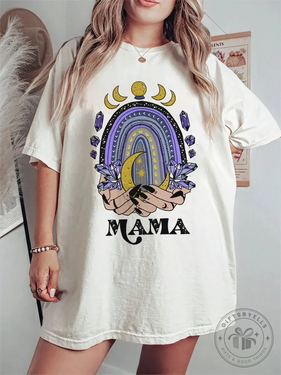 Celestial Mama Rainbow Moon and Stars Witchy Mother's Day T-Shirt