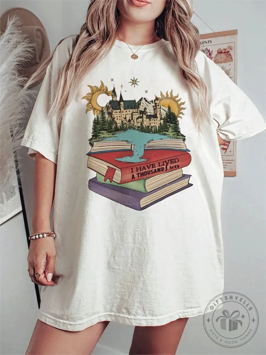 Vintage I Have Lived A Thousand Lives Book Lover Castle Graphic T-Shirt