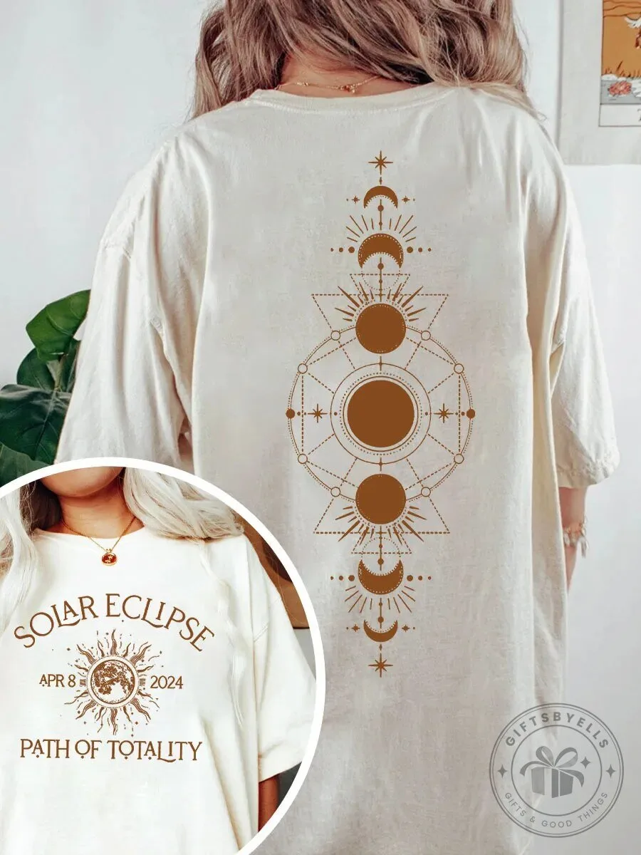 Solar Eclipse 2024 Path Of Totality Celestial Sun Moon Stars T-Shirt