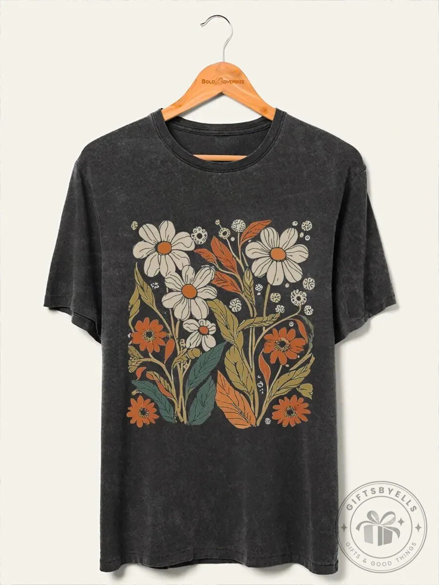 Vintage Boho Wildflowers Floral Botanical Washed T-Shirt